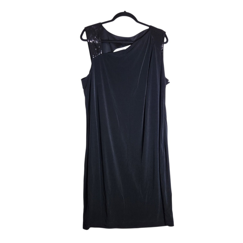 Calvin Klein Womens 20W Black Sequin One Shoulder Sheath Dress